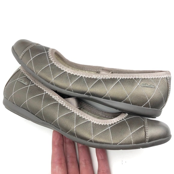 Clarks Quilted Metallic Leather Ballet Flats - Picture 3 of 7
